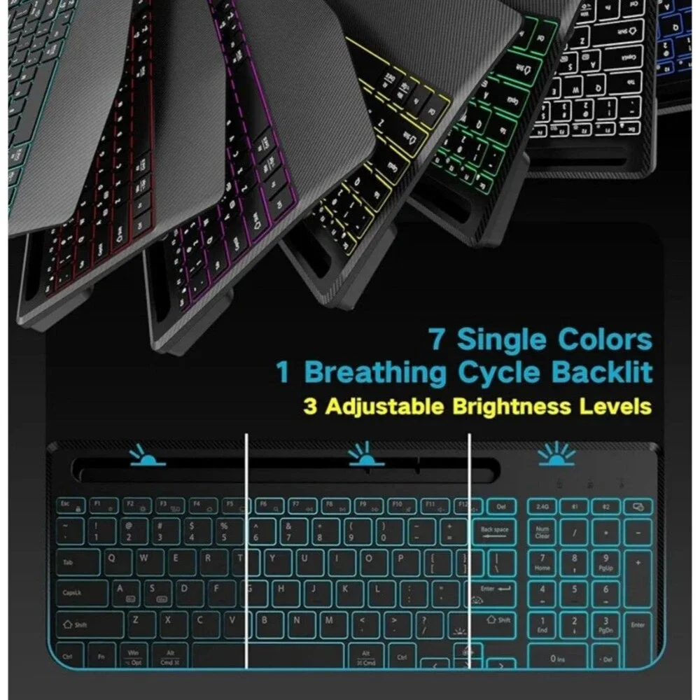 Hamile Wireless Keyboard Mouse Combo 2.4G 7 Color Comfortable Breathing Black